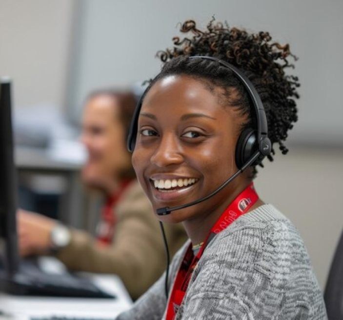 Smiling call center operator